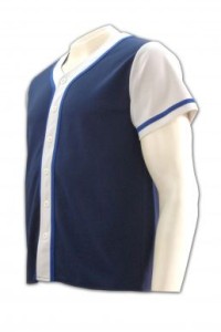 W061網上訂購開胸短袖衫 訂製團體棒球衫  設計功能性運動衫專門店    寶藍色  撞色白色